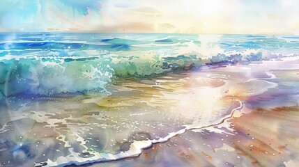 Vibrant watercolor painting of a path lined with cherry blossoms, the light pinks and whites creating a soft and welcoming atmosphere