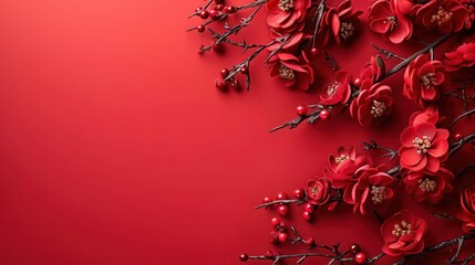 A vibrant and elegant red background featuring a floral design