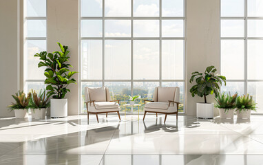 Modern office lounge with city view