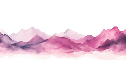Magenta tones watercolor mountain range on white background with copy space display products blank copyspace for design text photo website web banner 