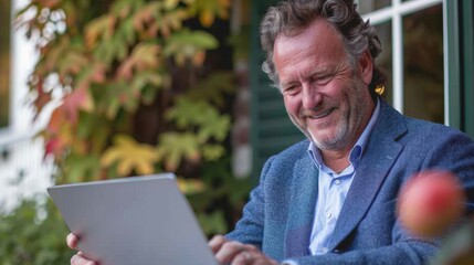 A Smiling Senior Man with Laptop