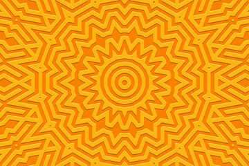 Embossed yellow background, tribal vintage cover design. Geometric original 3D pattern. Handmade, doodling, ornaments. Ethnic style, traditions of the East, Asia, India, Mexico, Aztec, Peru.