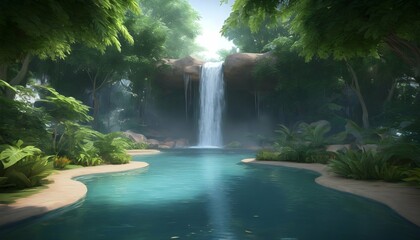 Serene Waterfall Oasis Create A Digital Artwork F