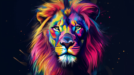 Colorful lion head T-shirt art