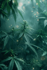 A close up of a green plant with a glowing effect around it