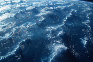 A vast ocean with many waves and clouds
