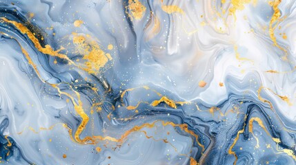 Fototapeta premium A beautiful abstract painting with blue, white and gold swirls, an elegant background.