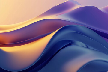 Obraz premium abstract curve wave background, blue, purple, gold, gradient, smooth, 3d, with copy space