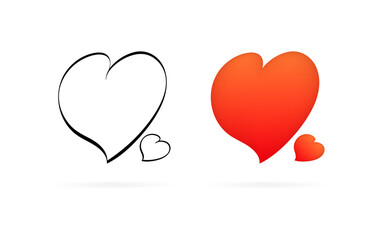 Hearts icons. Hand-drawn hearts. Linear & Flat Style. Vector icons