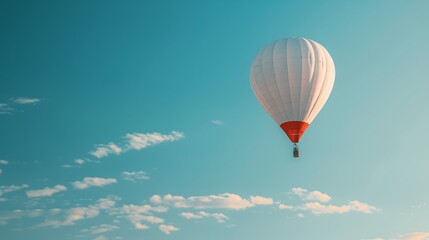 Fototapeta premium A clear blue sky with a single hot air balloon floating peacefully.