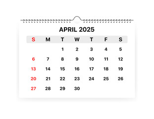 Calendar April 2025 month icon. Flat style. Vector icon