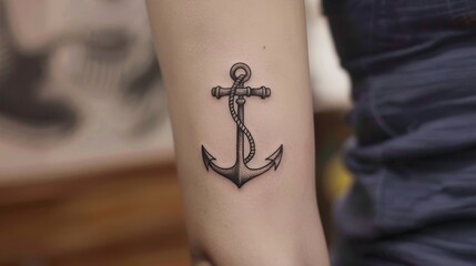 Minimalistic yet profound anchor tattoo, a sign of stability and personal meaning, beautifully highlighted against a plain background