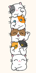 Vector Illustration of Cute Cartoon Cat Pile on Isolated Background