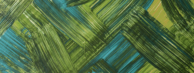 Abstract art background dark green and blue colors. Watercolor painting with brush strokes and...