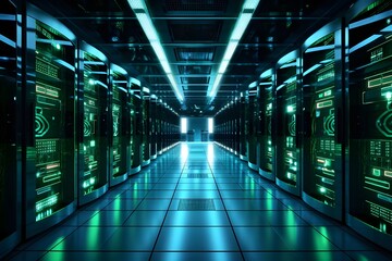 Fototapeta premium data center network,High-Tech Server Room for Data Storage & Processing