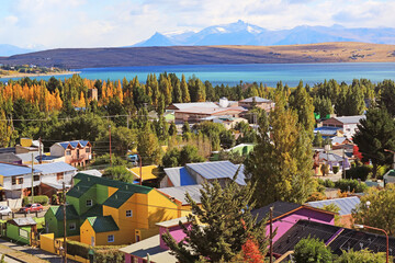Stunning Early Autumn Landscape of El calafate Town on Argentino Lakeshore, Patagonia, Argentina,...