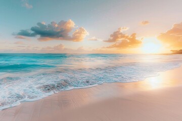 Obraz premium Tranquil beach at sunrise with gentle waves