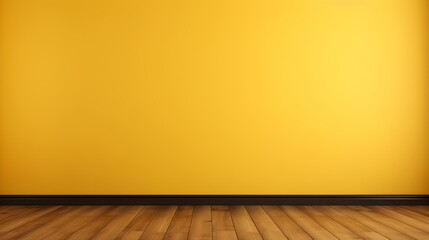 Yellow Wall with wooden Flooring. Empty Room for Product Presentation
