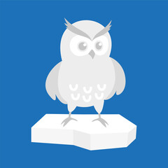 Owl on a piece of ice. Vector illustration in flat style