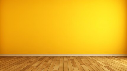 Yellow Wall with wooden Flooring. Empty Room for Product Presentation