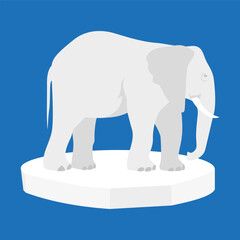 Elephant on a white podium. Vector illustration on blue background.