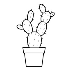 Cactus in Flower Pot. Houseplant. Outline illustration, design elements or page of coloring book