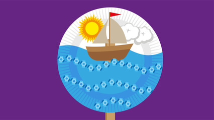 Illustration of a sailboat in the sea. Vector illustration.