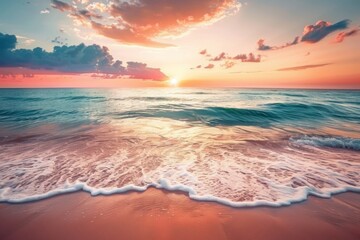 Tranquil beach at sunrise with gentle waves