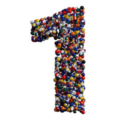 Alphabet made of billiard balls, number 1