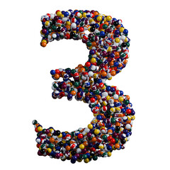 Alphabet made of billiard balls, number 3