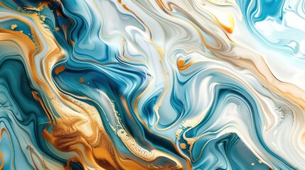Obraz premium A beautiful abstract painting with blue, white and gold swirls, an elegant background.