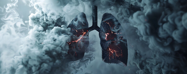 Depiction of Smoke Emitting Black Lung in 3D Rendering - obrazy, fototapety, plakaty