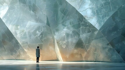 Tranquil Geometry: Person Amid Architectural Tessellation