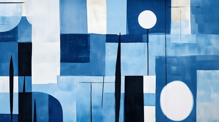 Abstract Composition of Shapes and Textures in blue Tones. Contemporary Design