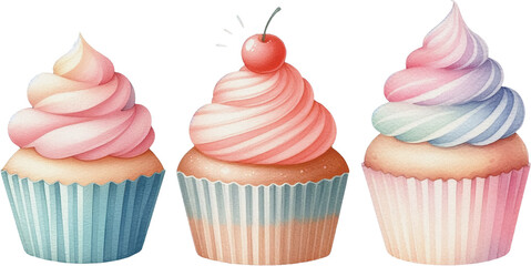 Watercolour cupcake clipart, sweet pastel color transparent background png