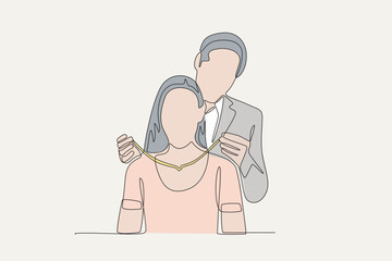 A man who surprises his partner. Colored. . Dia dos namorados concept one-line drawing