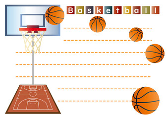 バスケットボールの便箋　バスケットボールのノート　バスケットボールのメッセージカード