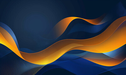 Abstract background with blue and yellow curves, light effect, and gradient on a dark blue background in the modern style