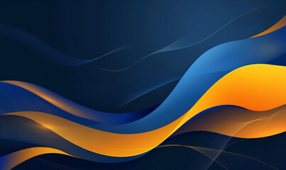 Abstract background with blue and yellow curves, light effect, and gradient on a dark blue background in the modern style