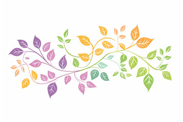 Colorful vector illustration of simple leaves and vines on a white background