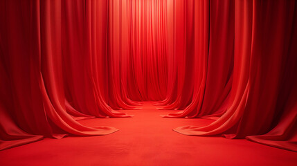 Red curtain cloth room background for product display.