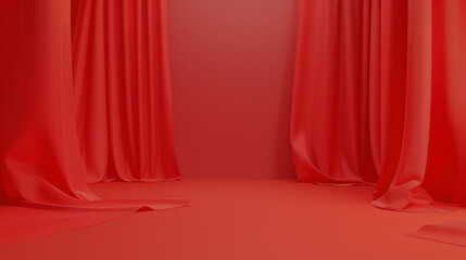 Red curtain cloth room background for product display.