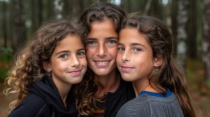  Peaceful Mother's Day Moments, Honest Families, Beautiful Young Mothers Embrace Her Cute Children with Deep Love, Share Laughter and Smile, Cherish Intimate Family Ties in Warm Leisure Time
