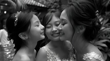  Peaceful Mother's Day Moments, Honest Families, Beautiful Young Mothers Embrace Her Cute Children with Deep Love, Share Laughter and Smile, Cherish Intimate Family Ties in Warm Leisure Time
