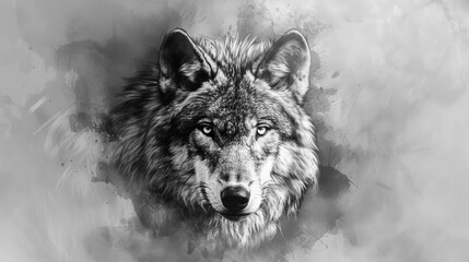 Graceful wolf tattoo, a symbol of loyalty and courage, artistically rendered in black and grey, pure background