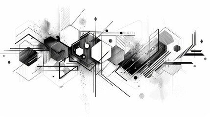 Geometric tattoo displaying a bold array of shapes, including hexagons and lines, tailored to express unique personal meanings, on a clean background