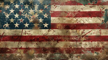 Faded American flag, close-up, evoking the rugged beauty and spirit of freedom during an iconic American road trip, isolated setting