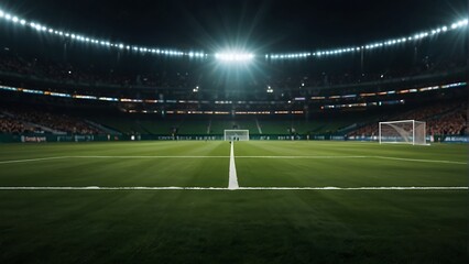 Fototapeta premium soccer field with a goal Game Day Excitement Football Stadium Lights 