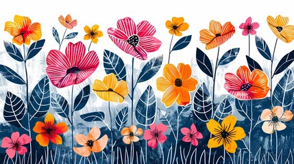 colorful flowers and leaves set illustration poster background