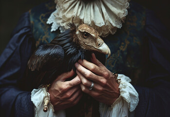 person holding a bird created by AI